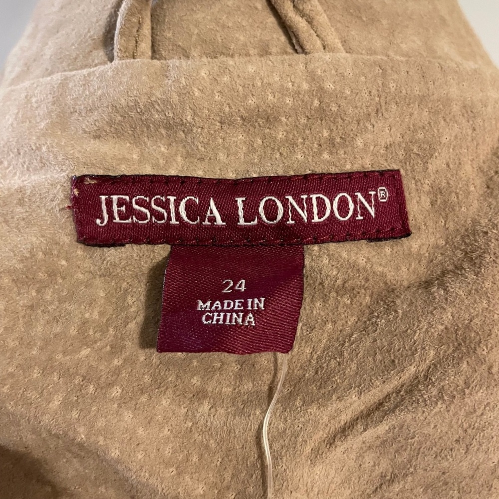 VINTAGE NWT JESSICA LONDON Suede Fringe Waterfall Jacket Tan Plus Size Y2K Boho - Picture 10 of 13